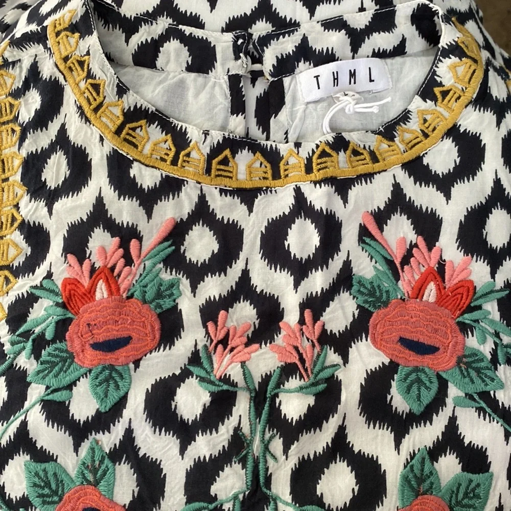 Embroidered Dress with Back Ruffle - Picture 3 of 5